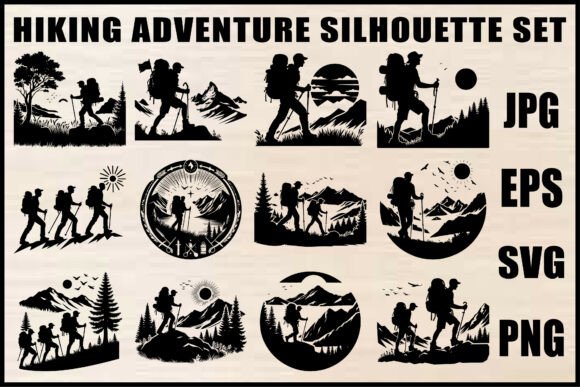 Hiking Adventure Vector Set for Graphics and Crafts