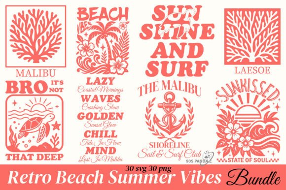 Retro Beach Summer Vibes SVG PNG Bundle for Crafts and Graphics